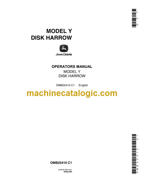 John Deere MODEL Y Disk Harrow Operator's Manual (OMB25410)