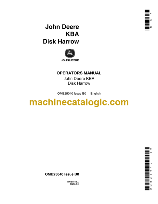 John Deere KBA Disk Harrow Operator's Manual (OMB25040)