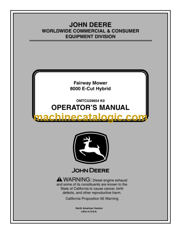 John Deere 8000 E-Cut Hybrid Fairway Mower Operator's Manual (OMTCU29654)