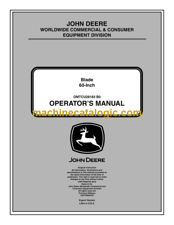 John Deere 60-inch Blade Operator's Manual (OMTCU28183)