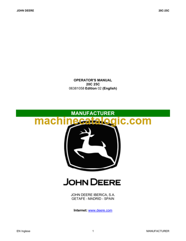 John Deere 20C and 25C Tractor Operator's Manual (OM06381058)