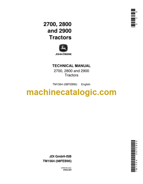 John Deere 2700 2800 and 2900 Tractors Technical Manual (TM1564)