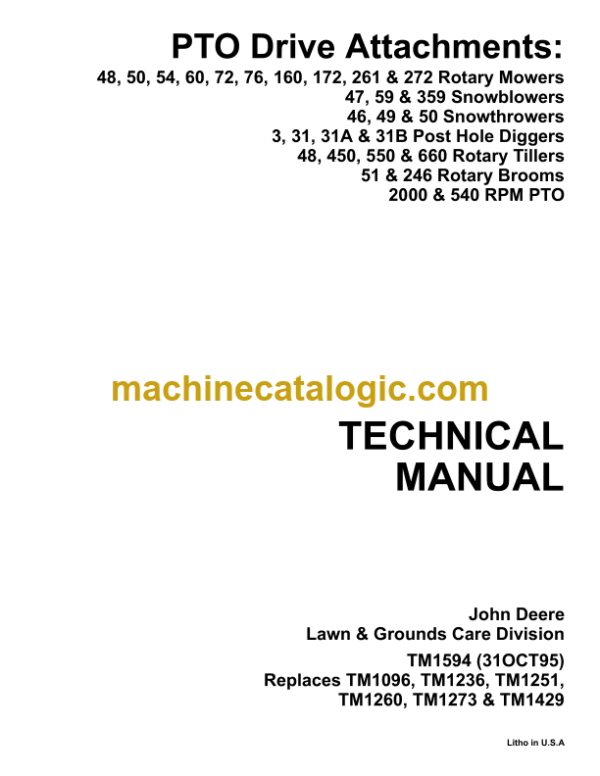 John Deere PTO Drive Attachments Technical Manual (TM1594)