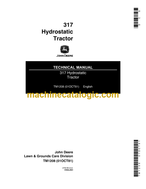 John Deere 317 Hydrostatic Tractor Technical Manual (TM1208)