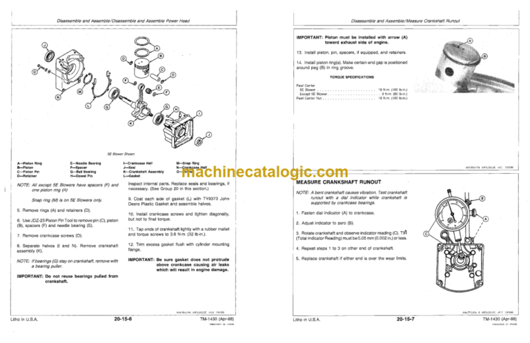 John Deere 5E Blower 113 Hedge Clipper 110G 210G 240G and 260G Trimmer Cutters Technical Manual (TM1430)