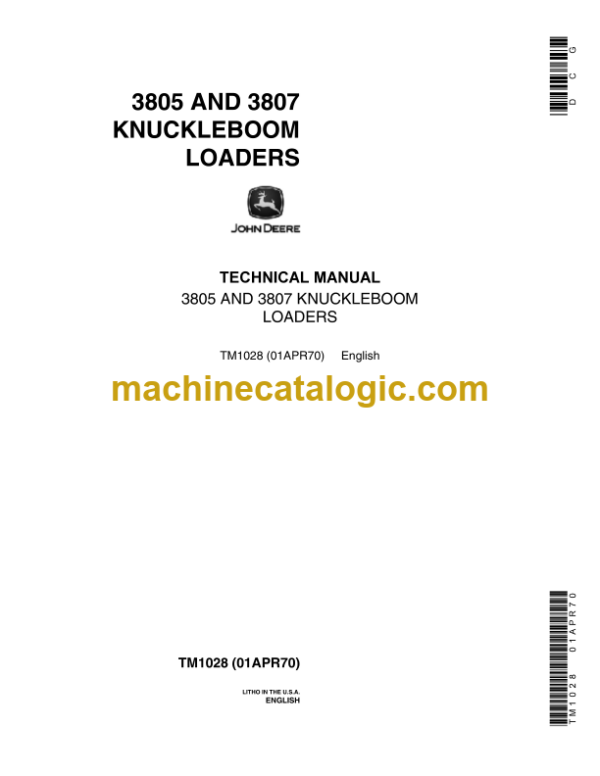 John Deere 3805 and 3807 Knuckleboom Loader Technical Manual (TM1028)