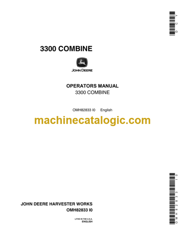 John Deere 3300 Combine Operator's Manual (OMH82833)