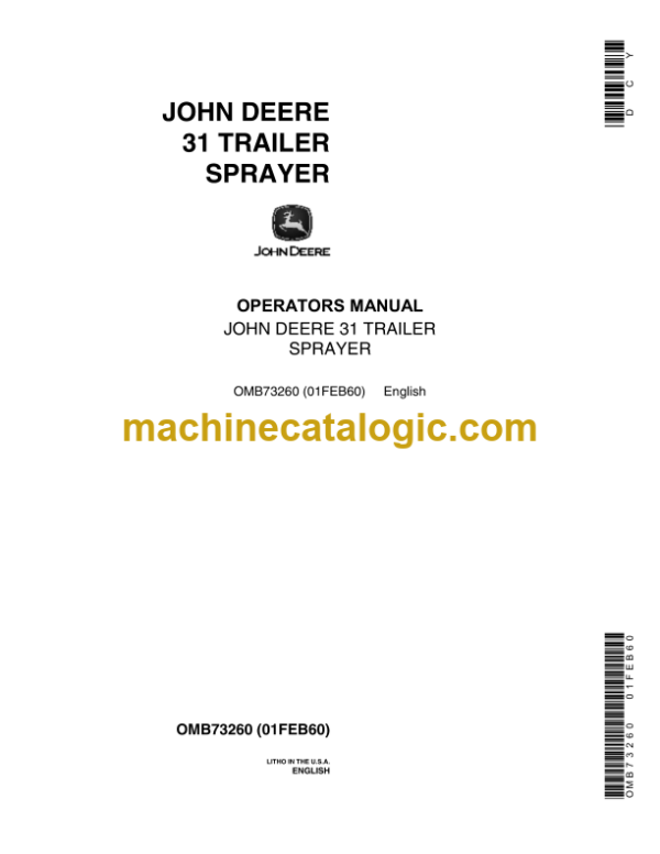 John Deere 31 Trailer Sprayer Operator's Manual (OMB73260)