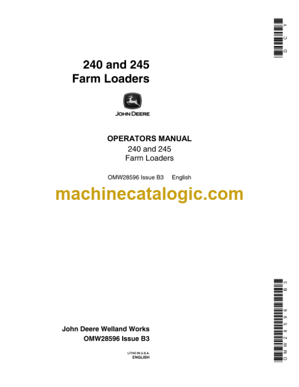 John Deere 240 and 245 Farm Loaders Operator's Manual (OMW28596)