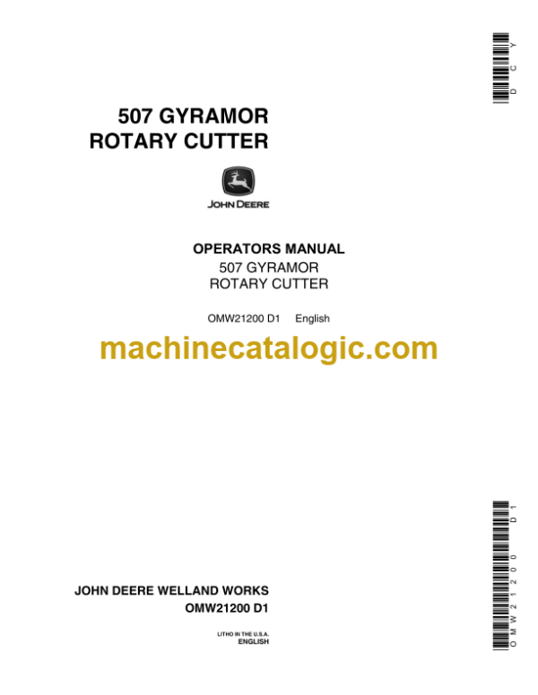 John Deere 507 Gyramor Rotary Cutter Operator's Manual (OMW21200)