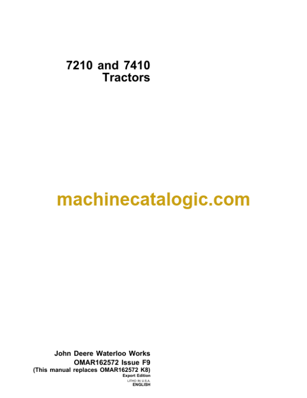 John Deere 7210 and 7410 Tractors Operator's Manual (OMAR162572)