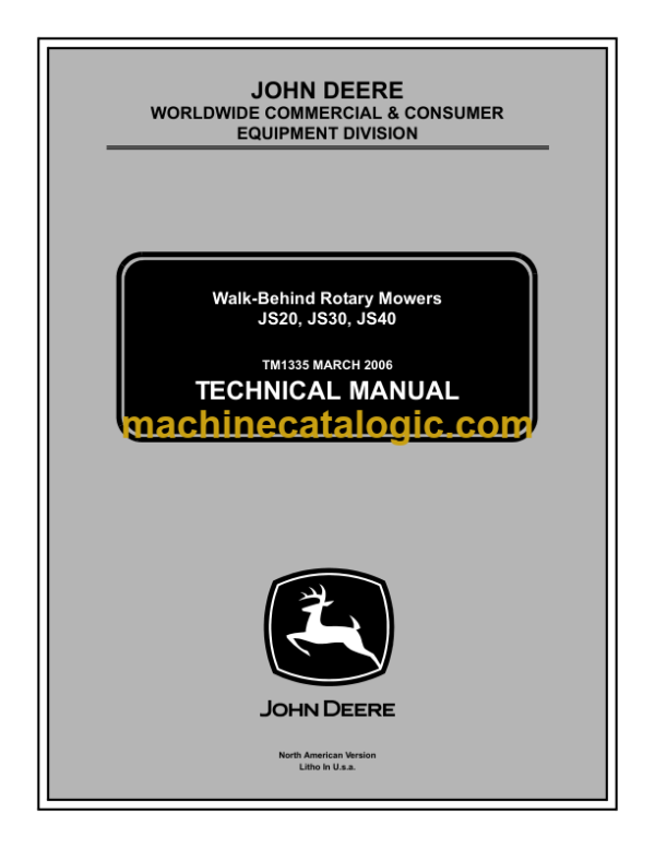 John Deere JS20 JS30 JS40 Walk-Behind Rotary Mowers Technical Manual (TM1335)