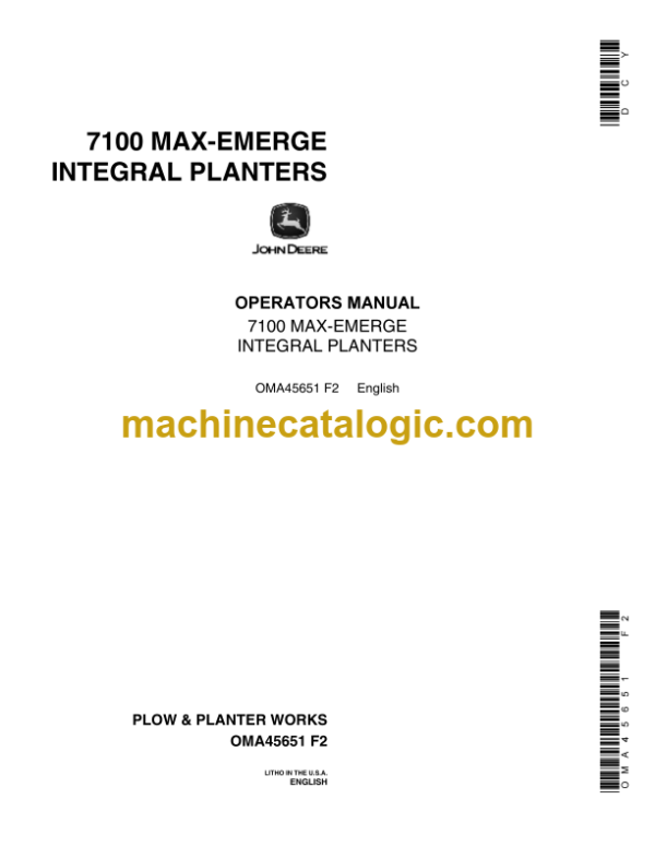 John Deere 7100 MAX-EMERGE INTEGRAL PLANTERS Operator's Manual (OMA45651)