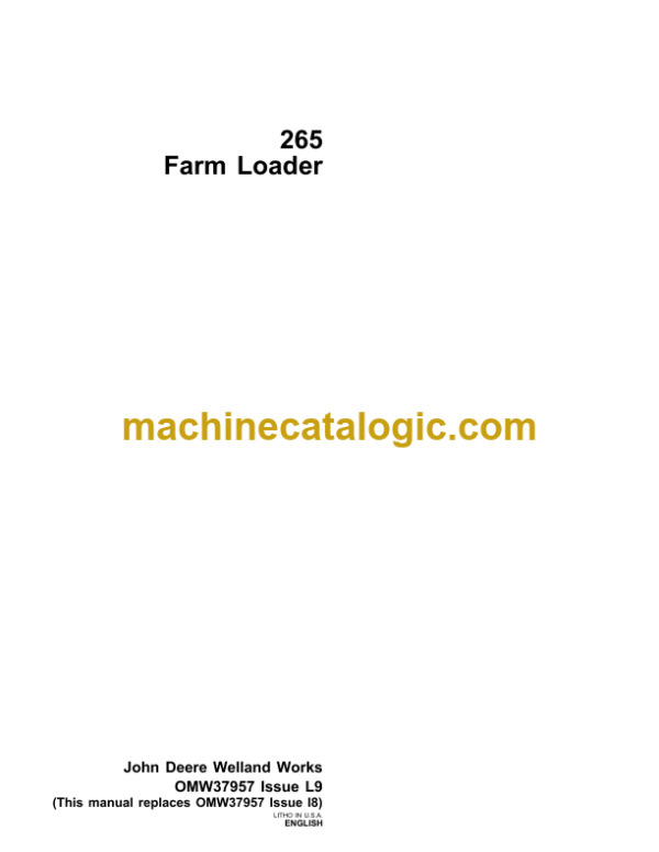 John Deere 265 Farm Loader Operator's Manual (OMW37957)