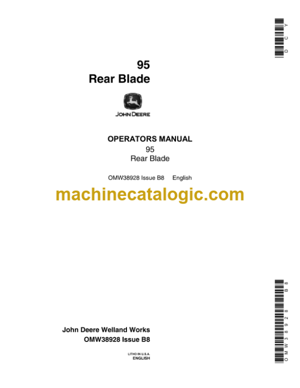 John Deere 95 Rear Blade Operator's Manual (OMW38928)