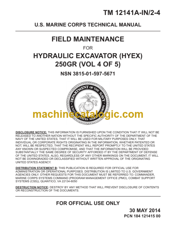 John Deere 250G Hydraulic Excavator Technical Manual VOL 4 OF 5 (TM12141A-IN2-4)