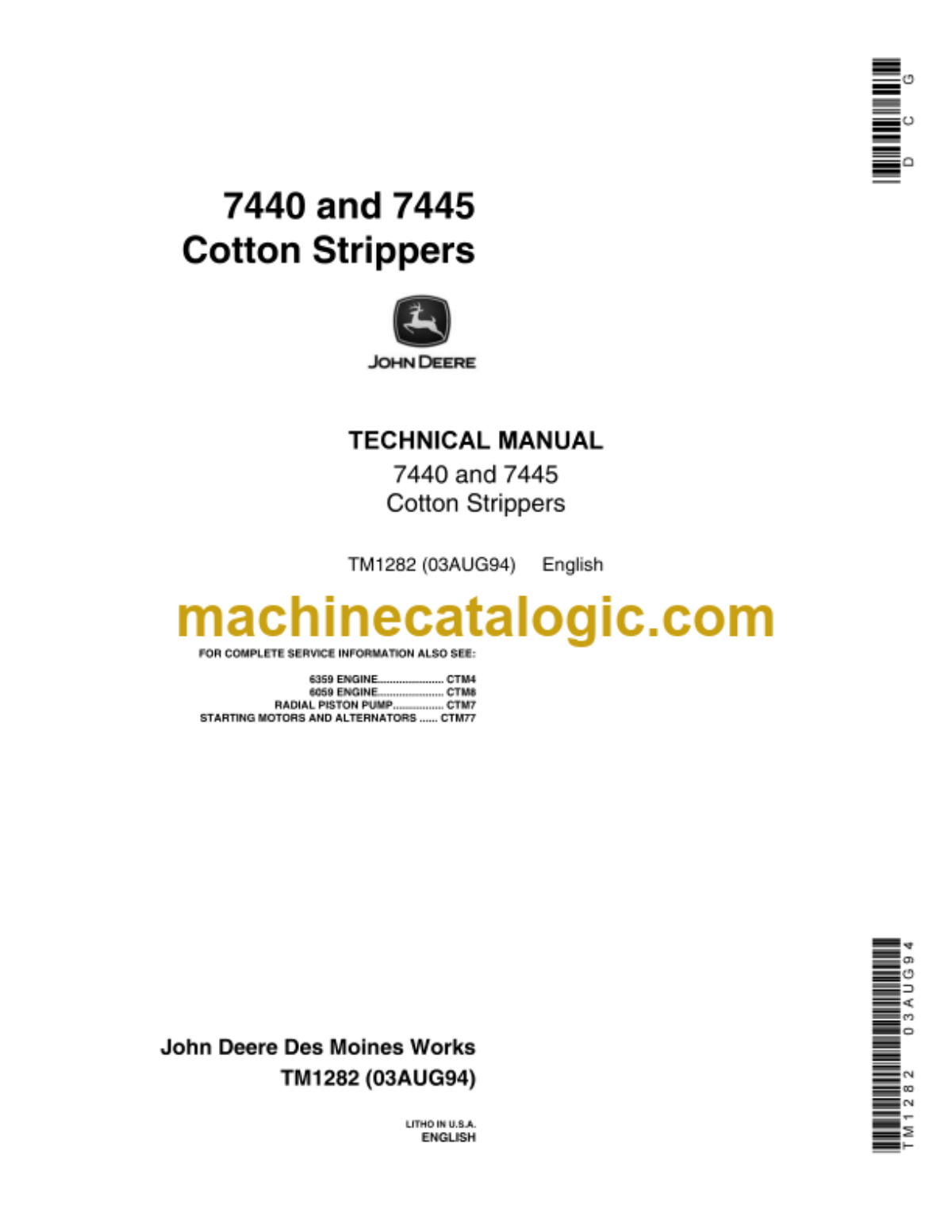 John Deere 7440 and 7445 Cotton Strippers Technical Manual (TM1282) –  Machine Catalogic