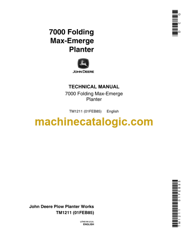 John Deere 7000 Folding Max-Emerge Planter Technical Manual (TM1211)