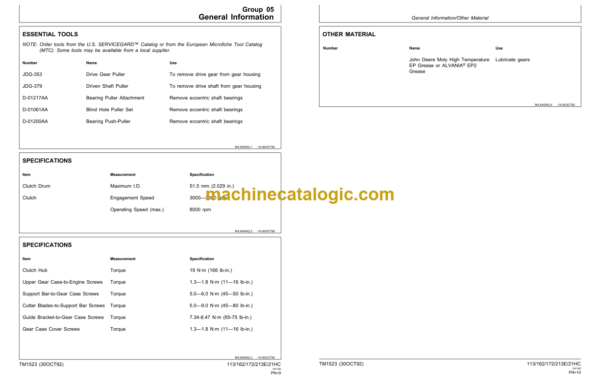 John Deere 113 162 172 213E 21HC Technical Manual (TM1523)