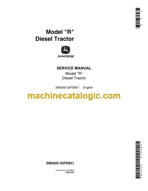 John Deere Model R Diesel Tractor Service Manual (SM2005)