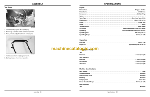 John Deere JS60H, JS61, JS63 and JS63C Walk-Behind Rotary Mowers Operator's Manual (OMGX21222J2)