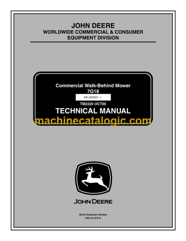 John Deere 7G18 Commercial Walk-Behind Mower Technical Manual (TM2220)