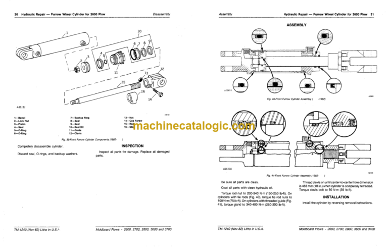 John Deere 2600 2700 and 2800 Semi-Integral; 3600 and 3700 Drawn Moldboard Plows Technical Manual (TM1240)