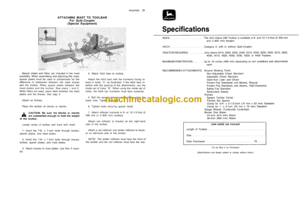 John Deere 23B Toolbar Operator's Manual (OMA31450)