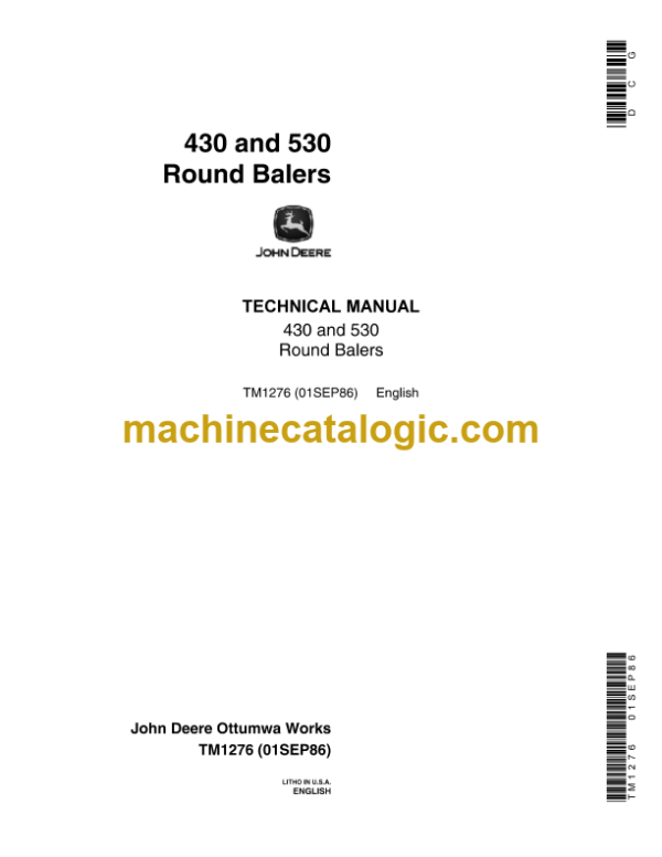 John Deere 430 and 530 Round Balers Technical Manual (TM1276)