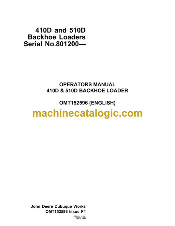 John Deere 410D and 510D Backhoe Loaders Operator's Manual (OMT152596)