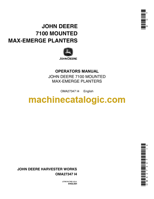 John Deere 7100 Mounted Max-Emerge Planters Operator's Manual (OMA27347)