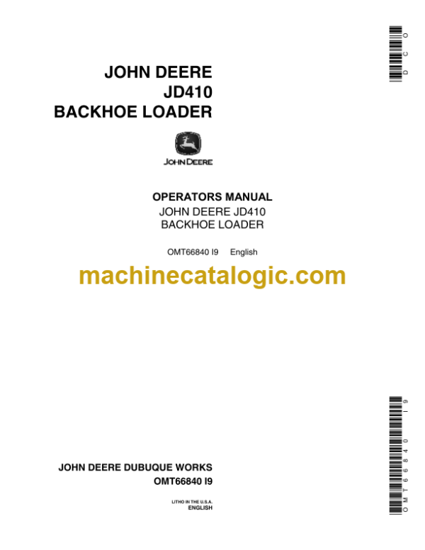 John Deere JD410 Backhoe Loader Operator's Manual (OMT66840)