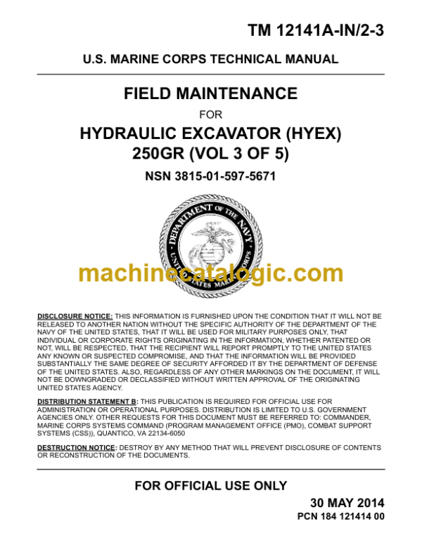 John Deere 250GR Hydraulic Excavator Technical Manual VOL 3 OF 5 (TM1214A-IN2-3)