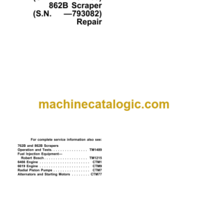 John Deere 762B and 862B Scraper Repair Technical Manual (TM1490)