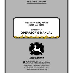 John Deere 2020A and 2030A ProGator Utility Vehicle Operator's Manual (OMTCU30074)