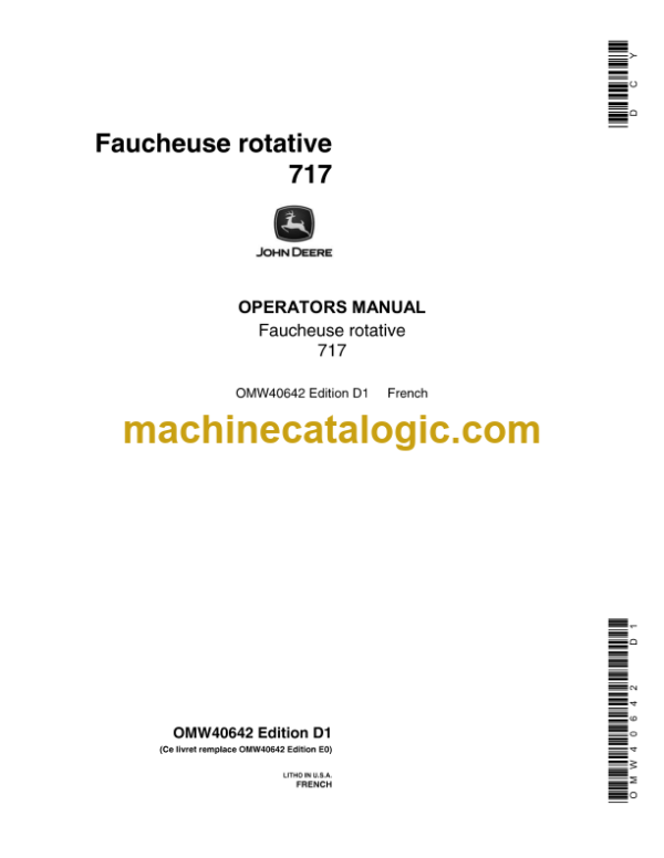 John Deere 717 Faucheuse Rotative Operator's Manual (OMW40642)