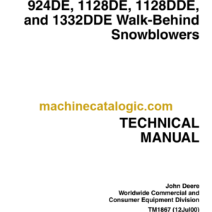 John Deere 924DE, 1128DE, 1128DDE, and 1332DDE Walk-Behind Snowblowers Manual (TM1867)