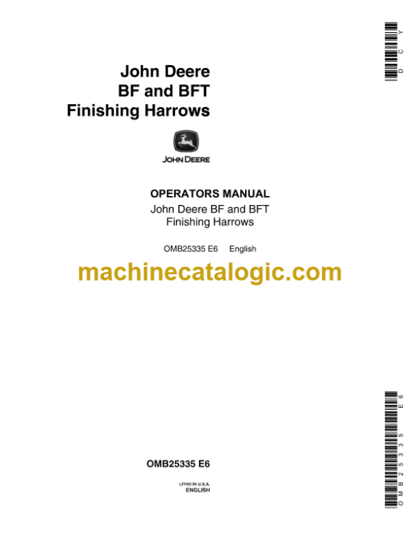 John Deere BF and BFT Finishing Harrows Operator's Manual (OMB25335)