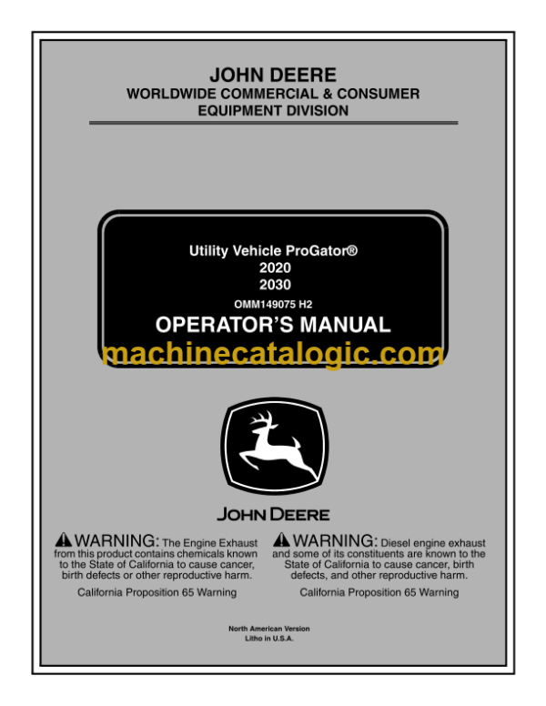 John Deere 2020 Utility Vehicle ProGator Operator's Manual (OMM149075H2)