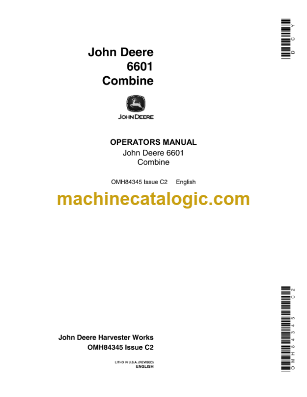 John Deere 6601 Combine Operator's Manual (OMH84345)