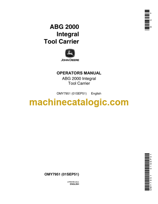 John Deere ABG 2000 Integral Tool Carrier Operator's Manual (OMY7951)