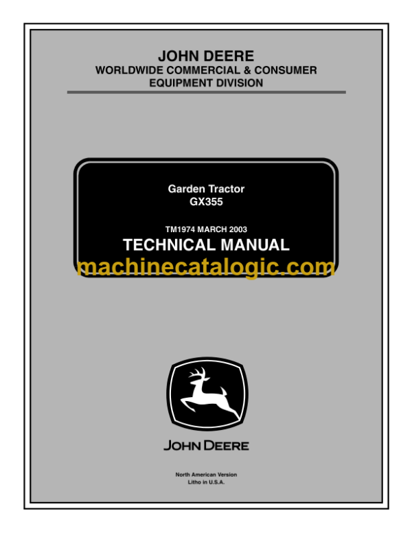 John Deere GX355 Garden Tractor Technical Manual (TM1974)