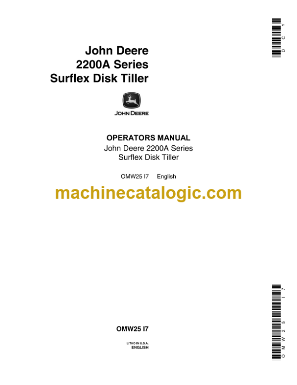 John Deere 2200A Series Surflex Disk Tiller Operator's Manual (OMW25)
