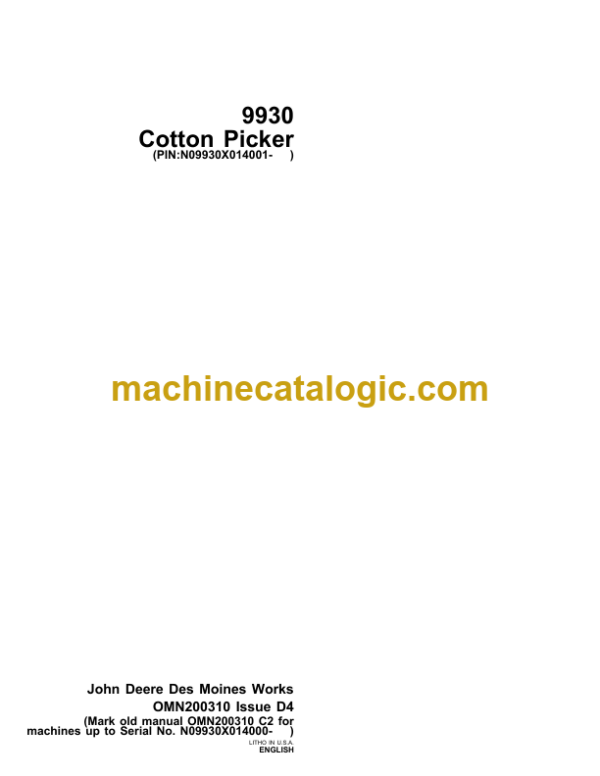 John Deere 9930 Cotton Picker Operator's Manual (OMN200310)