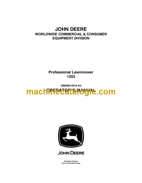 John Deere 1203 Professional Lawnmower Operator's Manual (OMDMU210516)