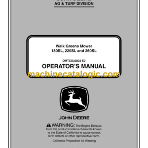 John Deere 180SL, 220SL and 260SL Walk Greens Mower Operator's Manual (OMTCU32822)