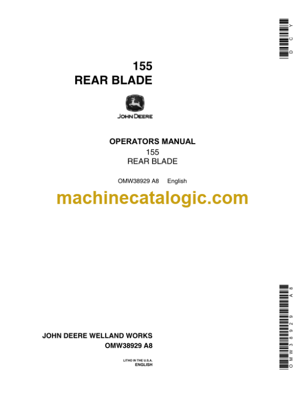 John Deere 155 Rear Blade Operator's Manual (OMW38929)