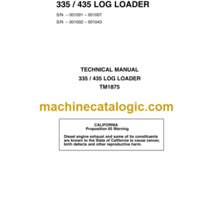 John Deere 335 435 Log Loader Technical Manual (TM1875)