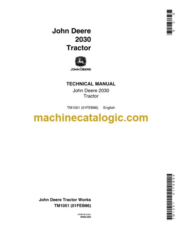 John Deere 2030 Tractor Technical Manual (TM1051)