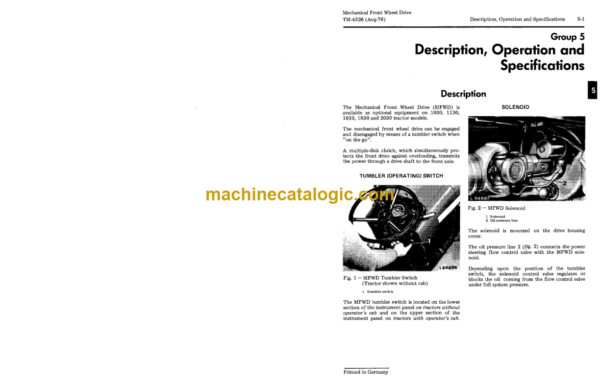 John Deere 1030, 1130, 1630, 1830 and 2030 Mechanical Front Wheel Drive for Tractors Technical Manual (TM4326)